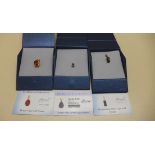 Three 9ct yellow gold GTV pendants, Red Topaz, Deep purple spinel and Indicolite and white Topaz,