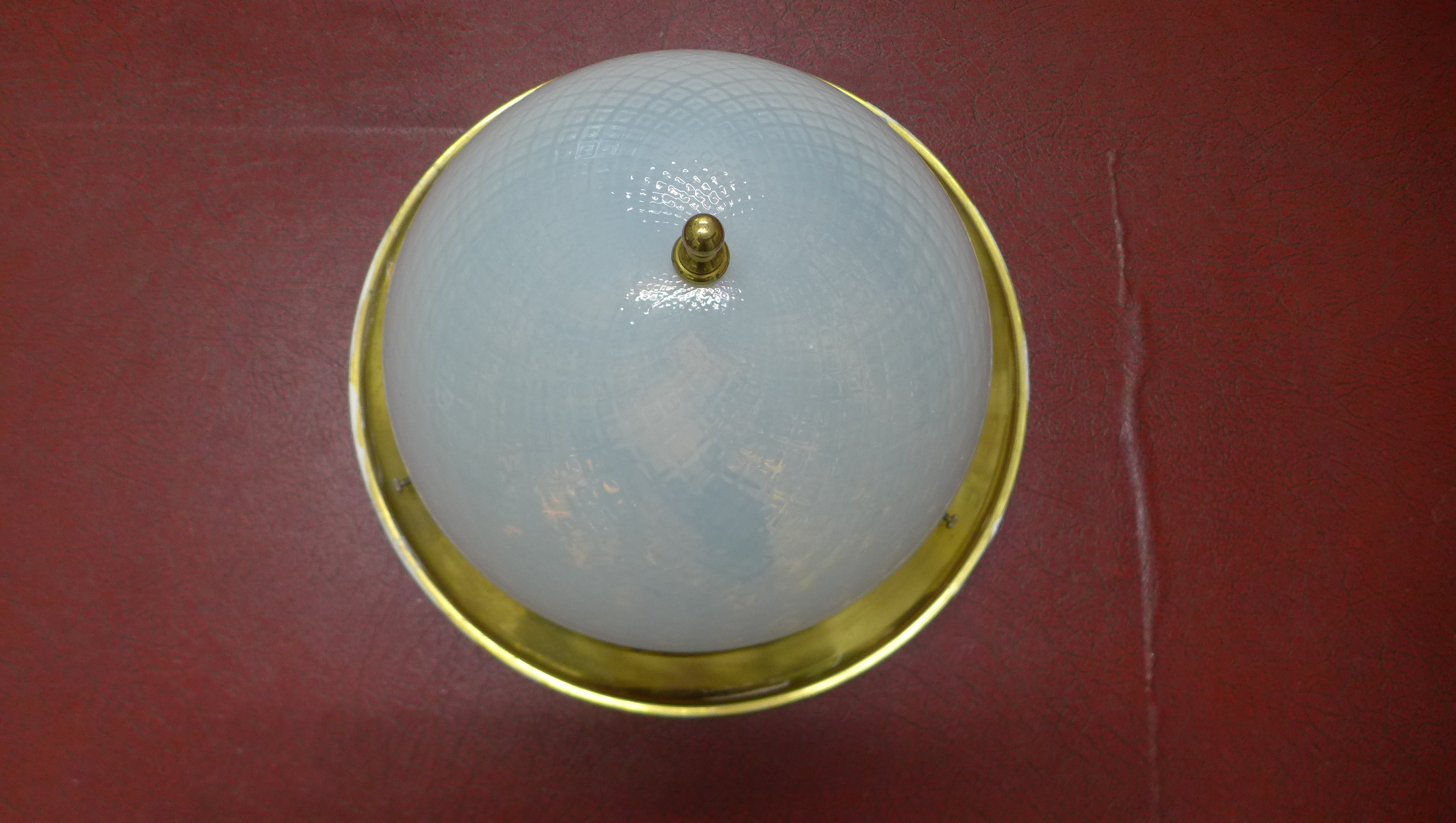 An irridescent glass dome ceiling lamp, 32cm diameter x 17cm tall, generally good condition