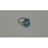 A 9ct white gold hallmarked blue topaz ring, the topaz measures approx 28mm x 12mm x 9mm, ring