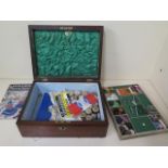 A rosewood sewing box and contents, 12cm tall x 29cm x 23cm, generally good condition, no key