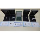 Three 9ct gold GTV pendants and two 18ct gold pendants, moonlight and white Topaz, Onyx, tricolour