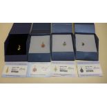 Four 9ct yellow gold GTV pendants Santa Maria aquamarine, Cobalt blue spinel, Silllimanite and