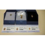 Two 9ct white gold GTV pendants and a 9ct yellow gold pendant with chain, Tibetan sunstone, Royal