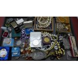 A collection of costume jewellery including silver and a gold 14ct dolphin ring, approx 1.6 grams