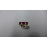 A 9ct hallmarked Luke Stockley yellow gold Victorian style ruby and pearl ring, size O, approx 2.8