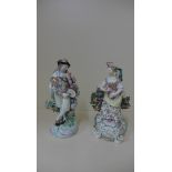 Two porcelain Bocage musician figures, 26cm tall, both with foliate damage and firing defects