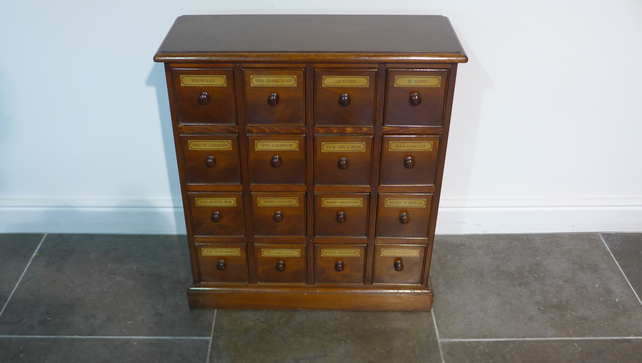 A mahogany 16 drawer pharmacy chemist chest made by a local craftsman to a high standard - Height