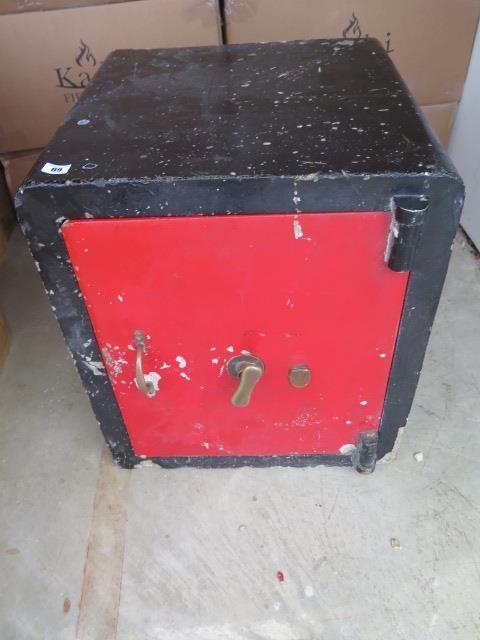 A Vintage safe with key, 62cm tall x 54cm x 54cm