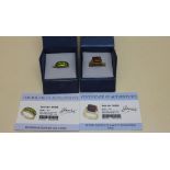 Two GTV 9ct yellow gold rings in Russian Diopside and red Tigers eye and white Topaz, both size N,