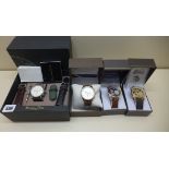 Three Bradford Exchange gents wristwatches and a Massimo Dutti watch set, all boxed and all