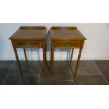 A pair of lamp tables with a single drawer on turned legs made by a local craftsman to a high