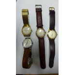 Four gents manual wind wristwatches Oris, Nisus, Allaine and Berg - all running, hands advance,