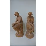 Two terracota classical figures, 45cm tall, one finger loss, flaking to one, some small chips