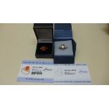 Two GTV 9ct yellow gold rings, Cornellian and Medina, Morganite and diamond, both size N, total