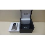 A Hugo Boss gents stainless steel quartz wristwatch on a leather strap HB.72.1.14.2154 1.256.423,