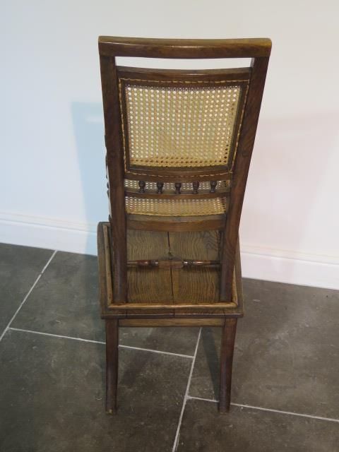 A Victorian oak child's high chair on stand with Bergere cane seat and back, chair detaches from - Image 3 of 3