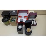 Six gents quartz wristwatches Emporio Armani, Casio, Accurist, G-shock and Puma, all boxed and