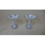 A pair of 19th century decorated glass sweetmeat dishes, possibly French, 13cm tall x 12cm wide,