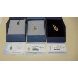 Three 9ct yellow gold GTV pendants, Neptune Topaz, Champagne and white Topaz, and pink quartz and