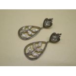 A pair of rough diamond gilt and white metal earrings - Length 6cm