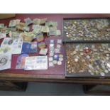 A collection of World coins and banknotes and Commemorative coins