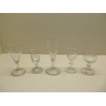 Five 18th and 19th century cordial glasses - Tallest 15.5cm - all good except tallest has a small