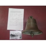 A bronze ships bell from the Merchant ship Maskeliya built in 1954 by Wn Hamilton and Co - Height