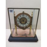 A French 8 day striking clock under glass cover - running in the saleroom - Height 31cm x 28cm x
