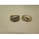 Two 9ct yellow gold dress rings one hallmarked, sizes L and R - some wear to diamond ring, approx