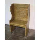 A rustic pine hall settle / pew, 110cm tall x 66cm x 38cm