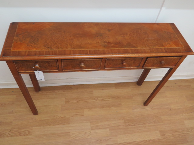 A walnut four drawer hall table made by a local craftsman to a high standard - Height 77cm x 110cm x - Image 2 of 3