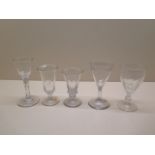 A collection of five 18th and 19th century cordial glasses - Tallest 14cm - all good except