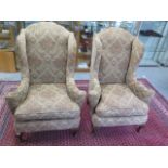 A pair of 1900's country house wing back armchairs on dwarf cabriole front legs - Height 122cm x