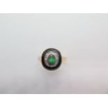 A Luke Stockley hallmarked 9ct yellow gold Art Deco style onyx, diamond and emerald ring size O -