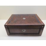 A Victorian burr walnut and mother of pearl inlay trinket box with inner tray - Width 31cm - in