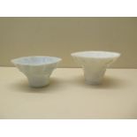 Two Chinese 18th/19th century Blanc-de-Chine libation cups - Tallest 7cm - glaze loss and chip to