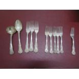 Eleven pieces of circa 19th century Kings Pattern silver flatware varying dates and makers, all