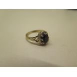 A hallmarked 9ct yellow gold sapphire ring size P - approx weight 3.9 grams - in generally good