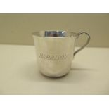 A Tiffany and company sterling silver christening mug with a full set of marks, 3.8 troy oz, 6cm