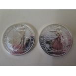 Two fine silver Britannia 1oz coins 1999-2020 and 1999-2021 - no certificates