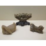 Three Chinese 20th century soapstone carvings - good condition