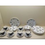 Ridgeway Barbecue pattern table ware, six cups and saucers, five side plates, five bowls and six