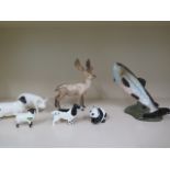 A Beswick Leaping Trout 2066 and six other animals - all good condition