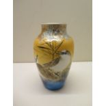 An early 20th century Japanese Satsuma pottery vase decorated with birds - Height 15cm - slight