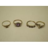 Two hallmarked 9ct gold rings, one 9ct ring and another ring not hallmarked but tests to approx