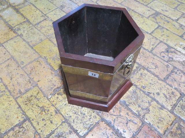 A brass bound mahogany hexagonal planter - Height 30cm x Width 32cm - Image 2 of 3