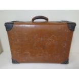 A vintage Verilite trunk fibre and leather suitcase - 57cm x 41cm x 20cm - with brass locks -