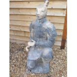 A clay replica Terracotta Army kneeling Archer - Height 117cm x 54cm x 49cm - head detaches - part