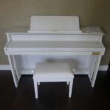 A Casio GP-300 Celviano Grand Satin white electric piano and a matching stool purchased from Millers
