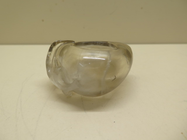 A Chinese 19th century carved rock crystal brush washer in the shape of a peach - 9cm x 7cm - some